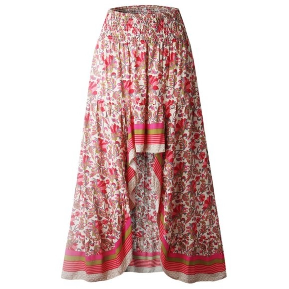 Boho Floral print Stretchy waist High Low Maxi Skirt - Picture 3 of 4